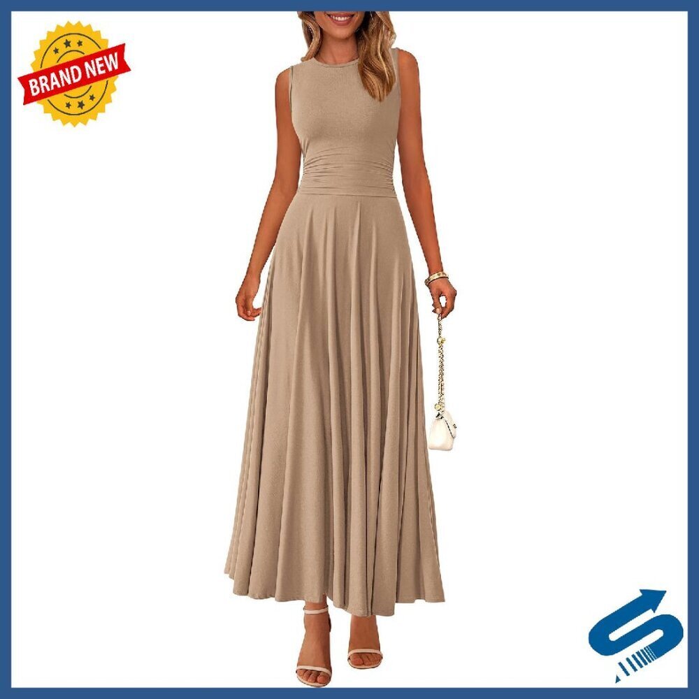 Sleeveless A-Line Maxi Dress Stretch Tank Flowy Long Casual Spring Dress
